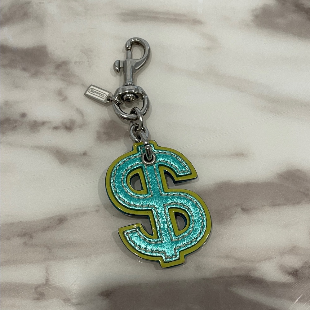 Authentic Vintage Coach Green and Blue Dollar Sign Keychain